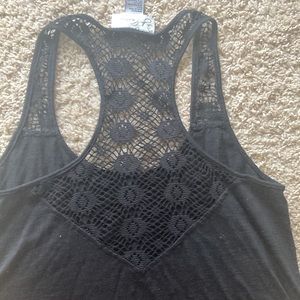 J. Valdi Black Knit Swimsuit Coverup with Crochet Straps and Y or T Back